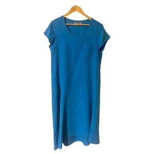 Flax linen dress size small medium blue maxi high low